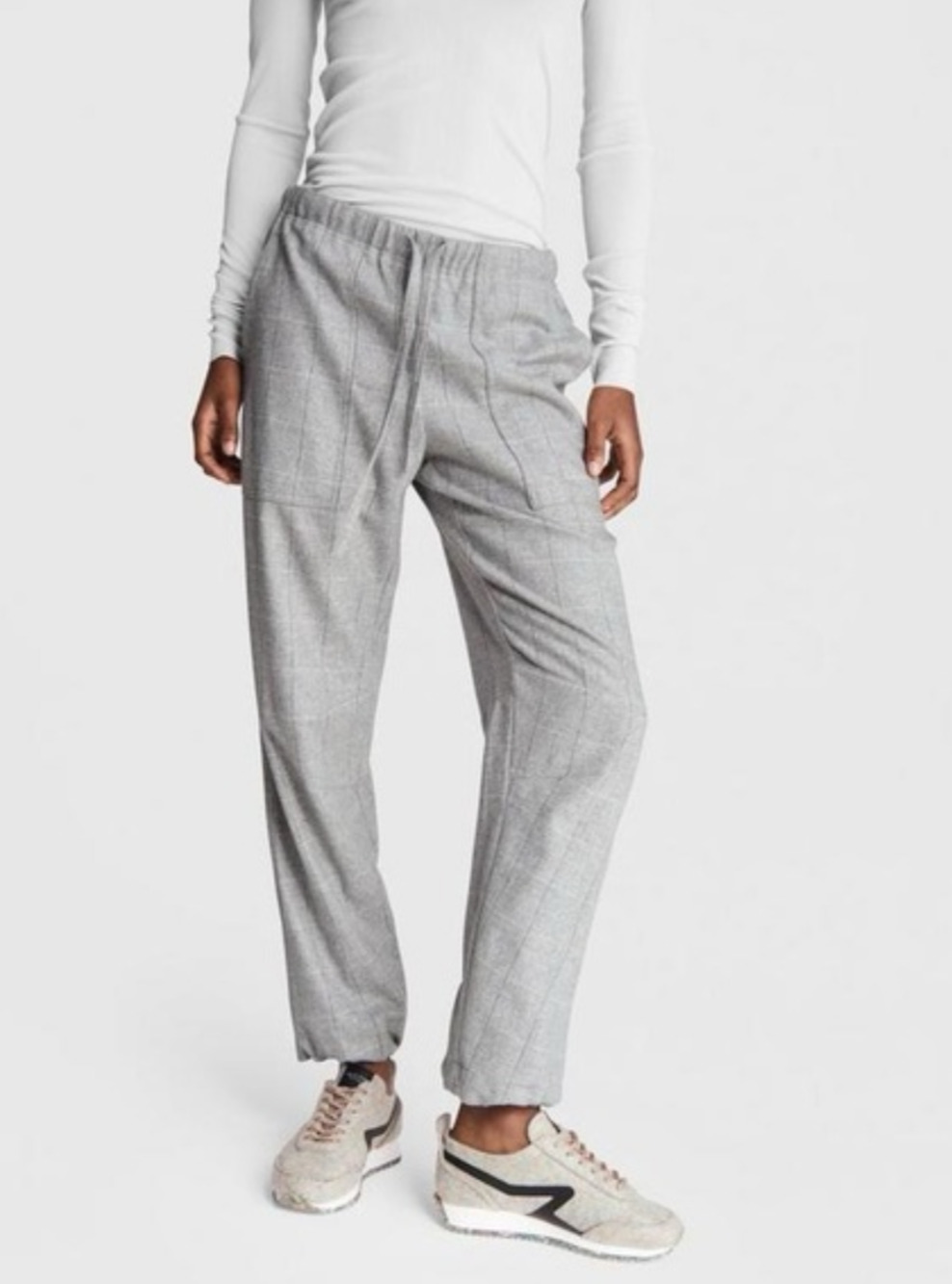 Rag and Bone Andre check wool grey pull on pants Size Lrg Preppy Luxe Old Money